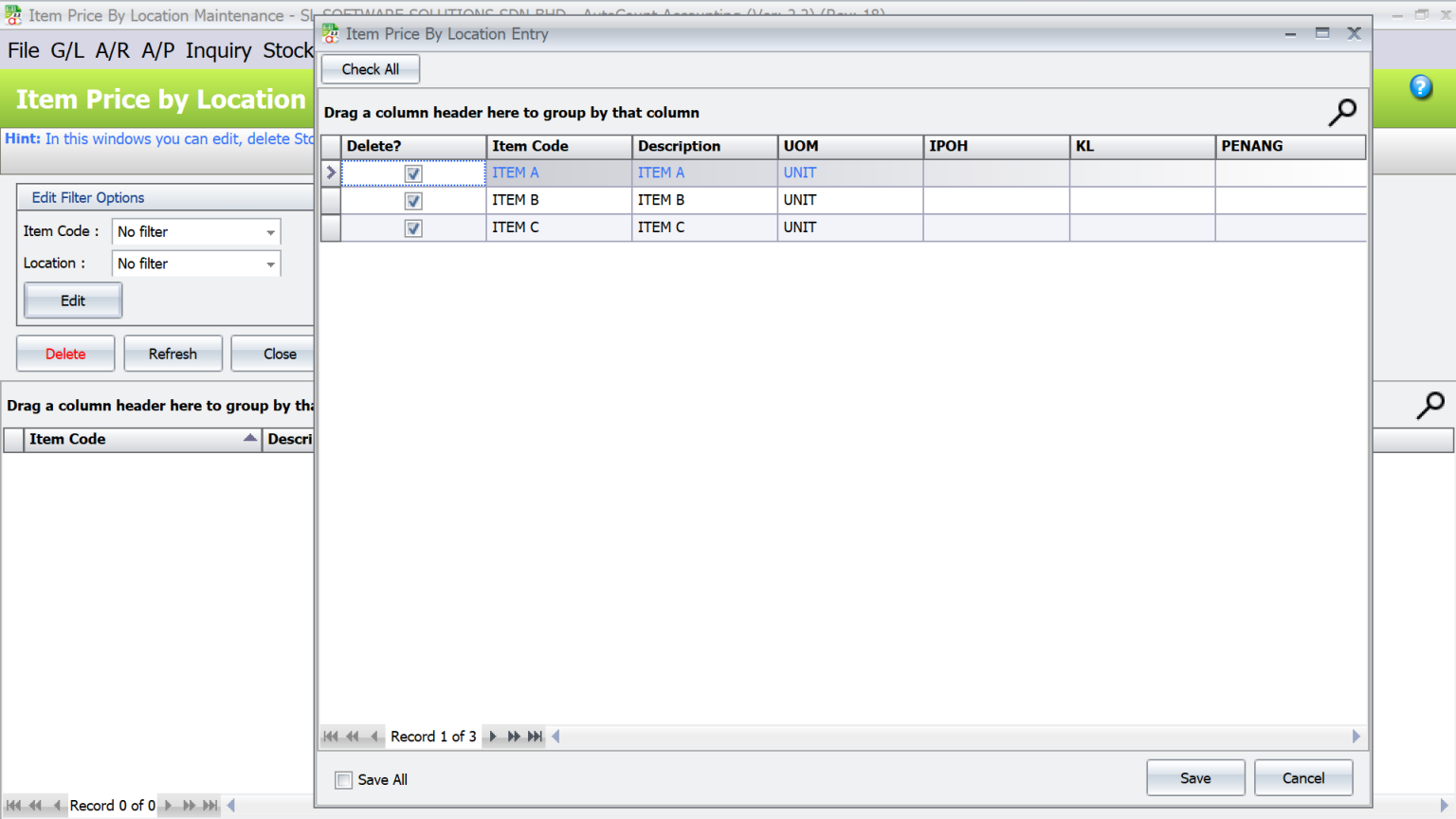AutoCount Multi-Location Module: Item price by location