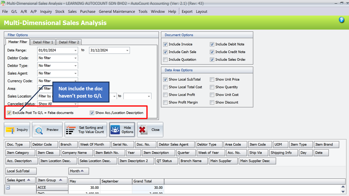 AutoCount Multi-Dimensional Analysis Module: Analyze pending document