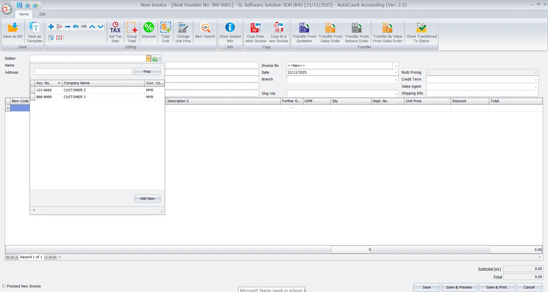 AutoCount Filter by Salesman Module: Creating document 2