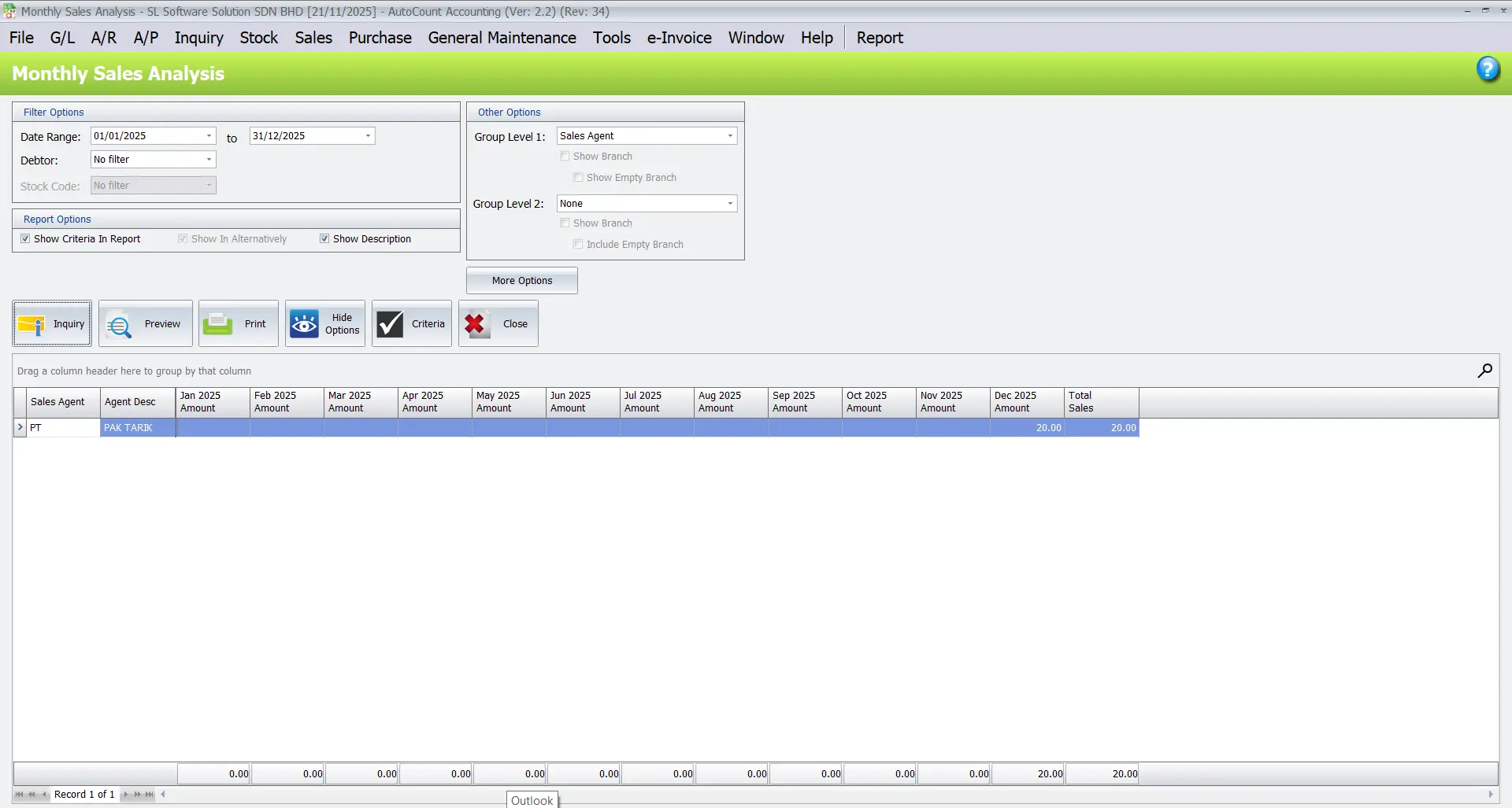 AutoCount Filter by Salesman Module: Monthly Sales analysis report 2