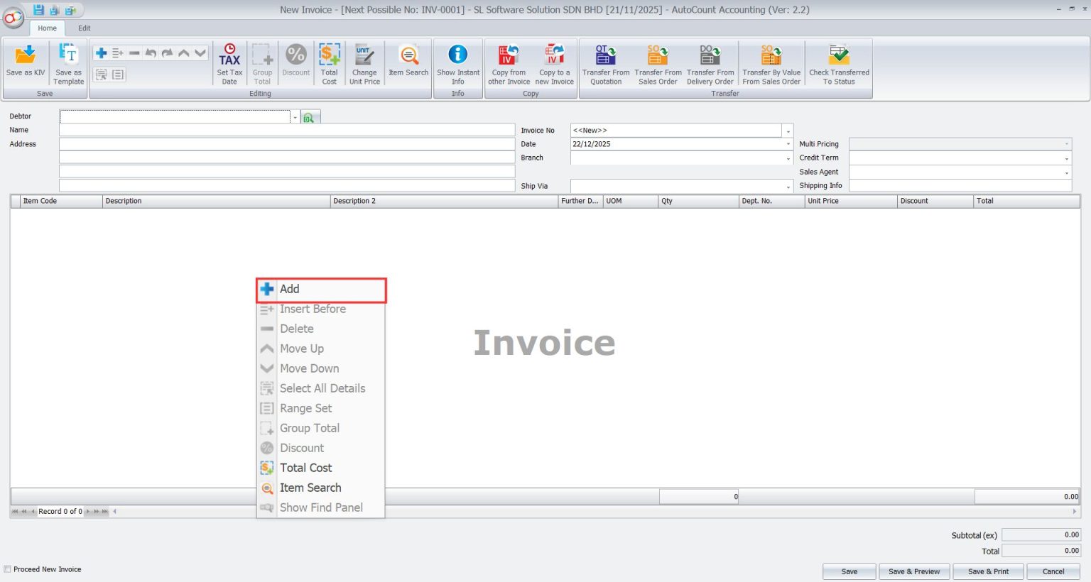 AutoCount Basic Multi-UOM: Test item in sales 2