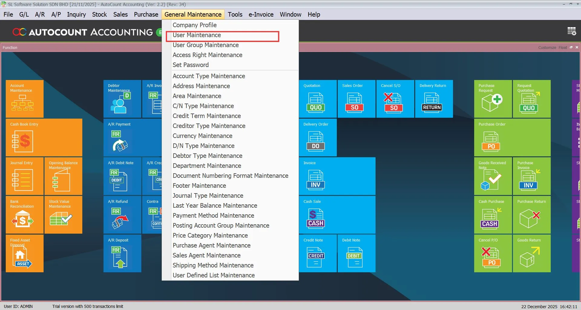AutoCount Filter by Salesman Module: User maintainance