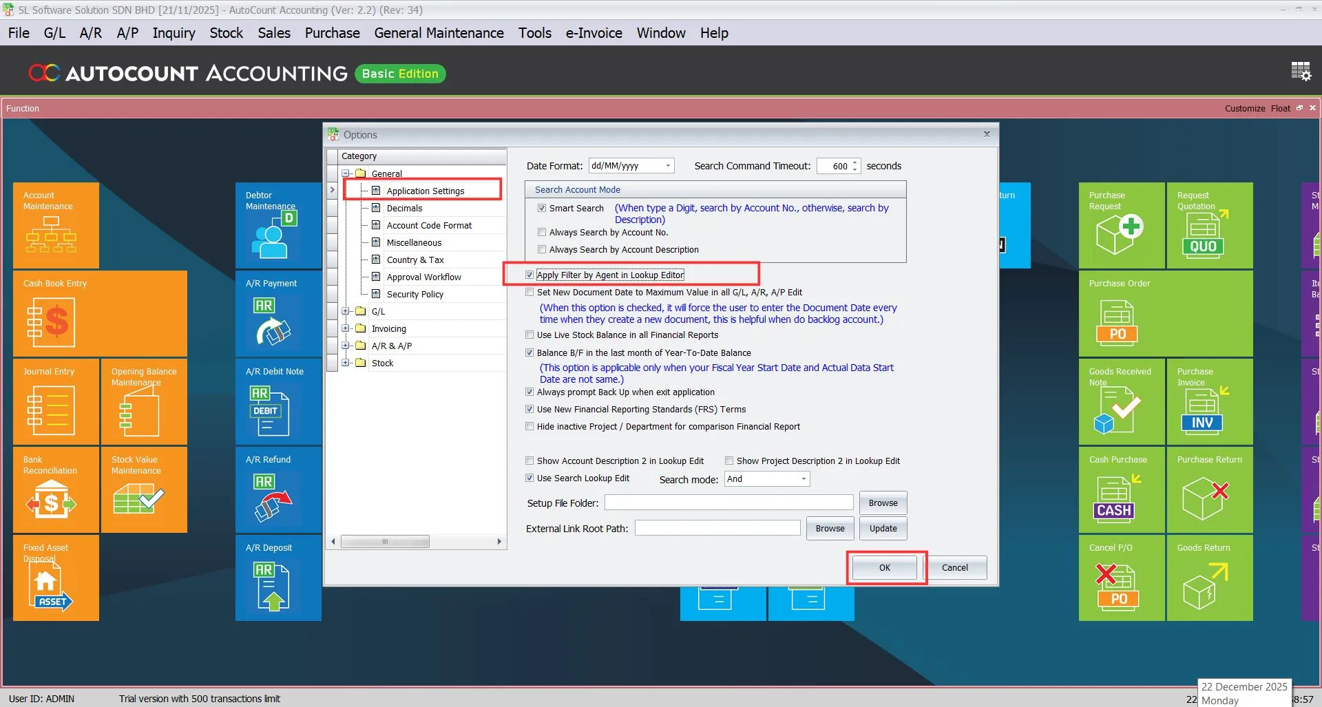 AutoCount Filter by Salesman Module: Enabling filter by agent lookup editor