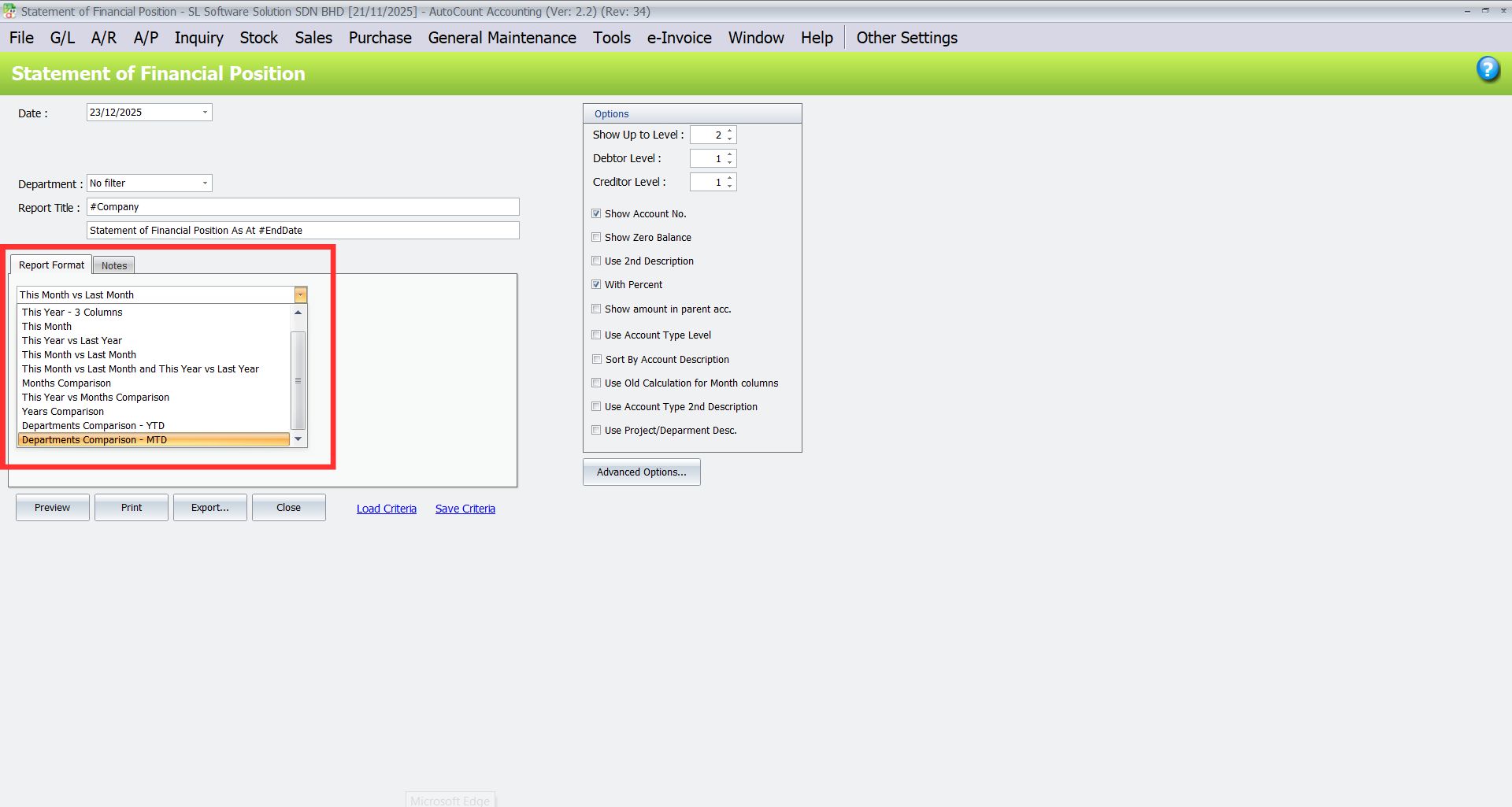 AutoCount Budget Module: Budget comparison