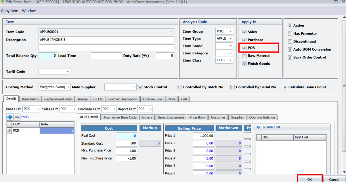 AutoCount Advance Item Module-Configure Item for POS