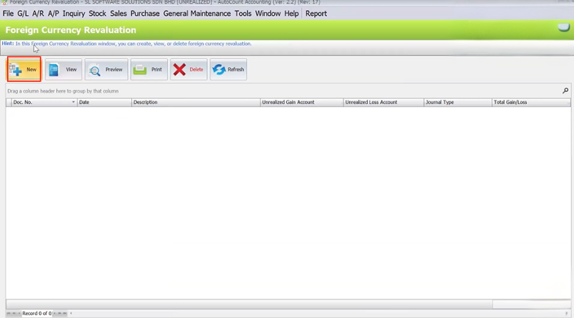 AutoCount Foreign Currency Revaluation window