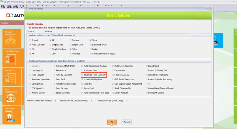 AutoCount Module Settings - Advanced Multi-Currency option