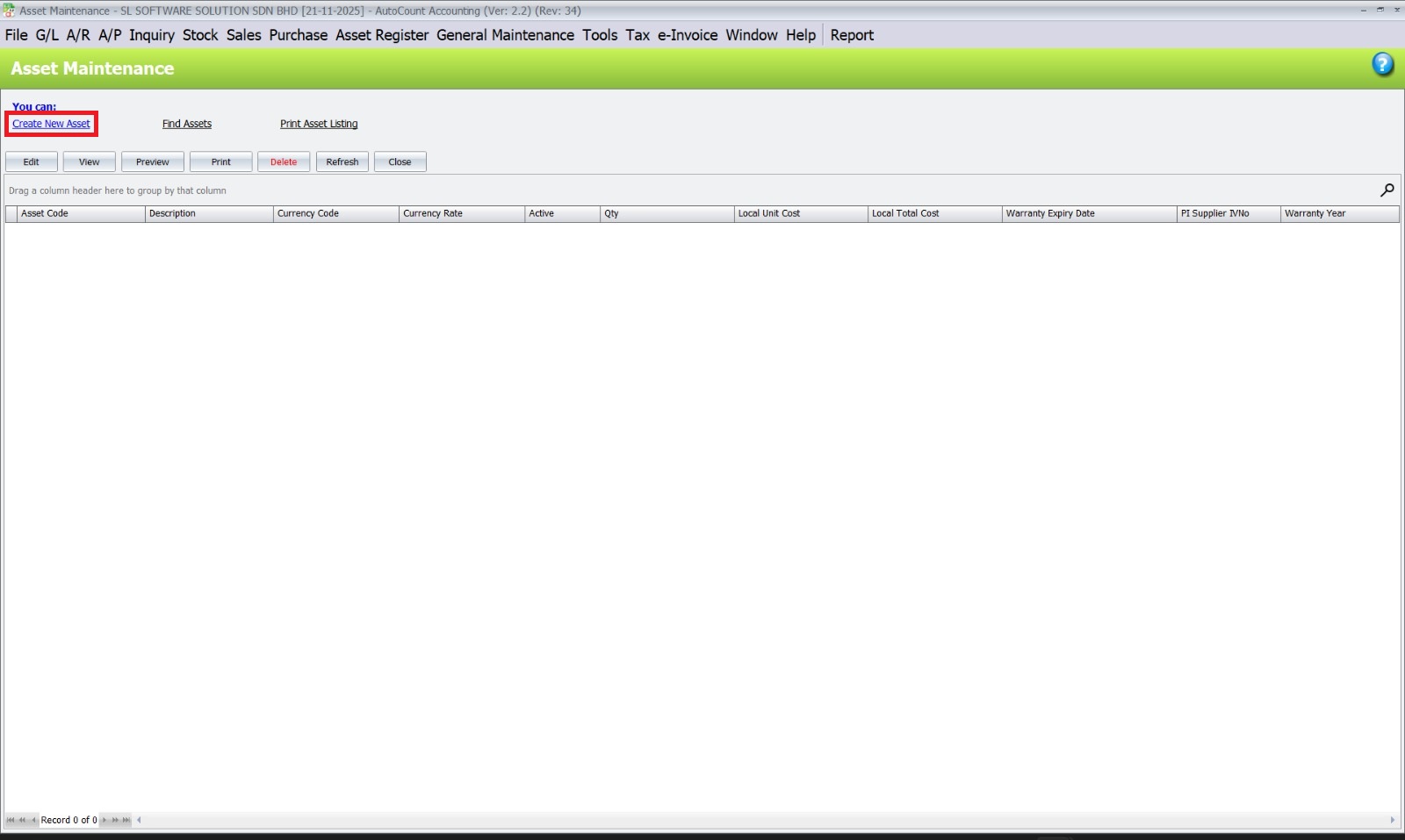 Create a New Asset Category