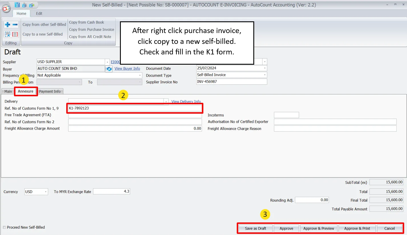 AutoCount Self-billed e-invoices using Purchase invoice