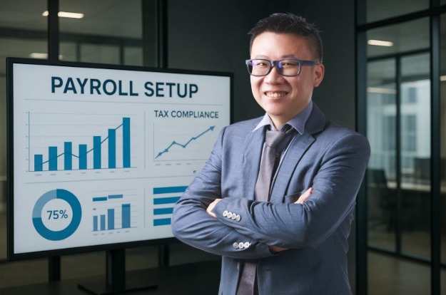 Payroll setup professional with tax compliance charts