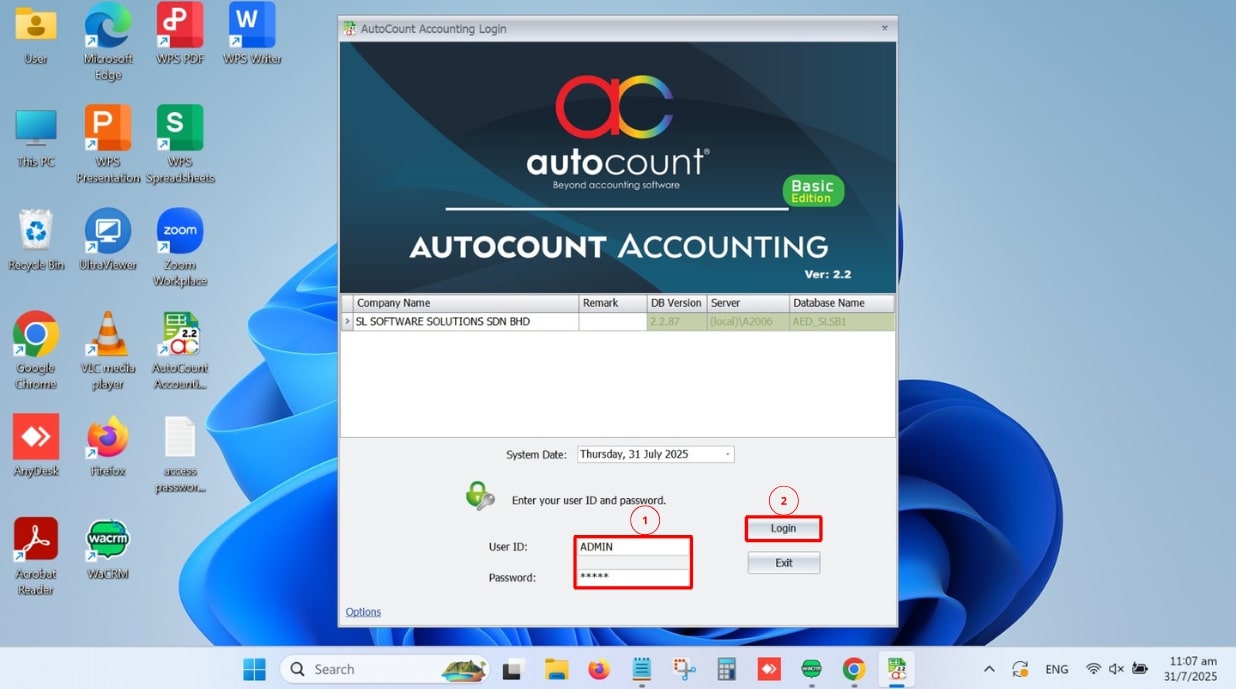AutoCount License-Log In