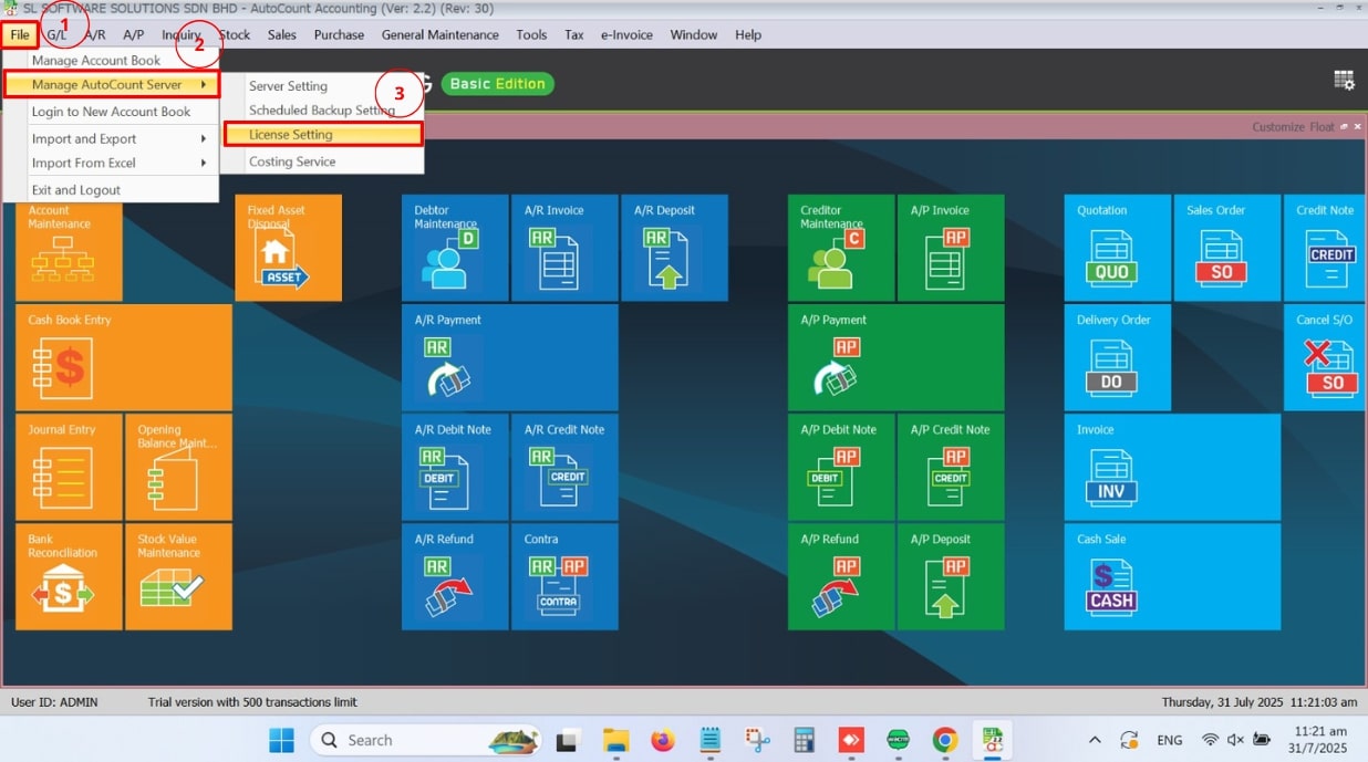 AutoCount License-License Setting
