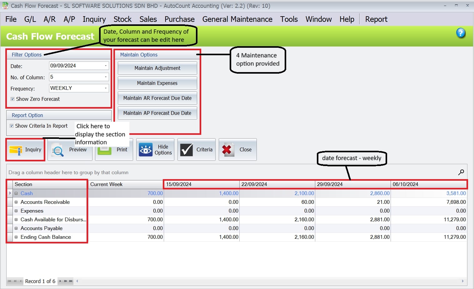 AutoCount Advanced Financial Report Module: Forecast Setup and Report Option