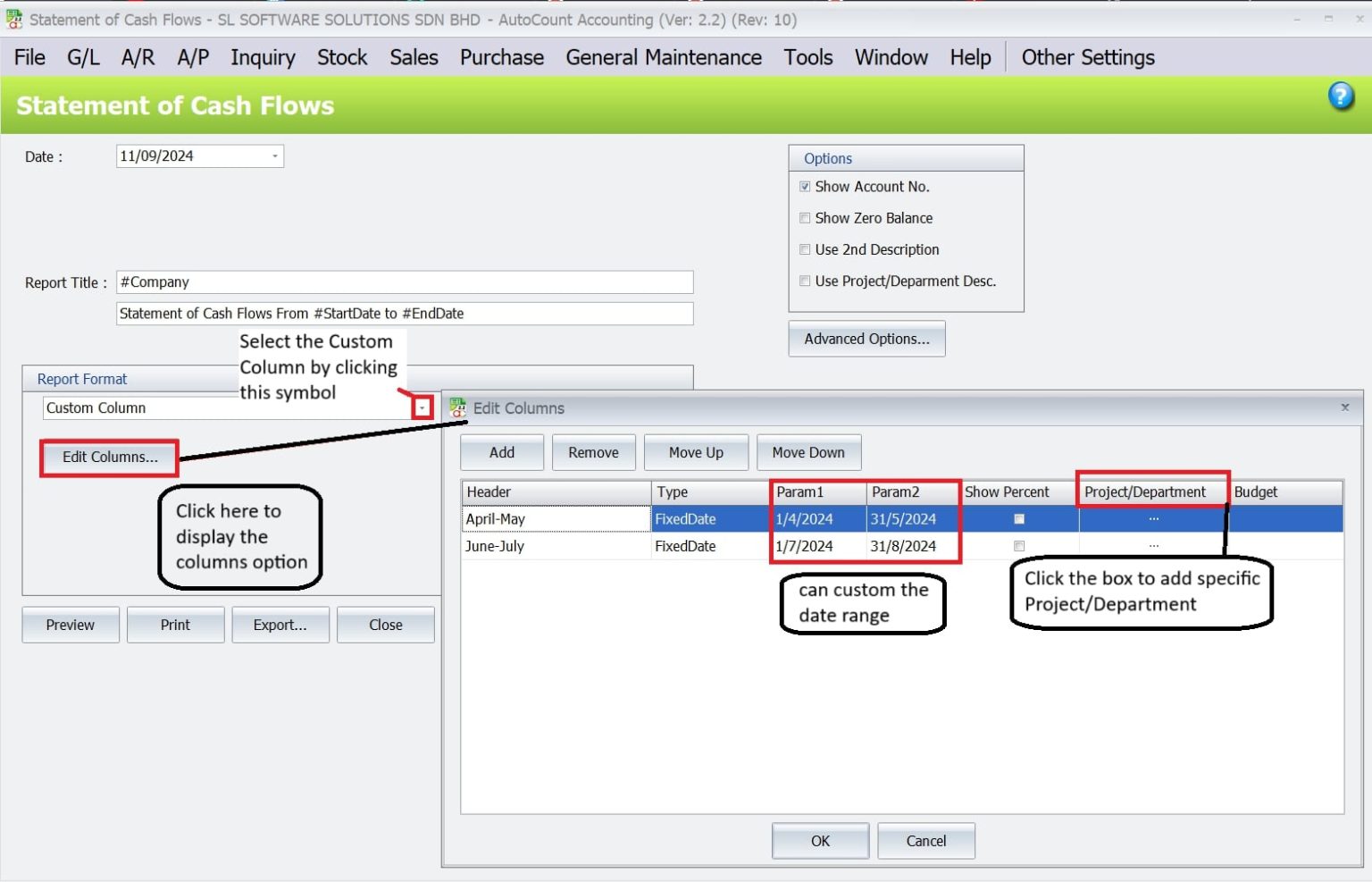 AutoCount Advanced Financial Report Module: Customize Report