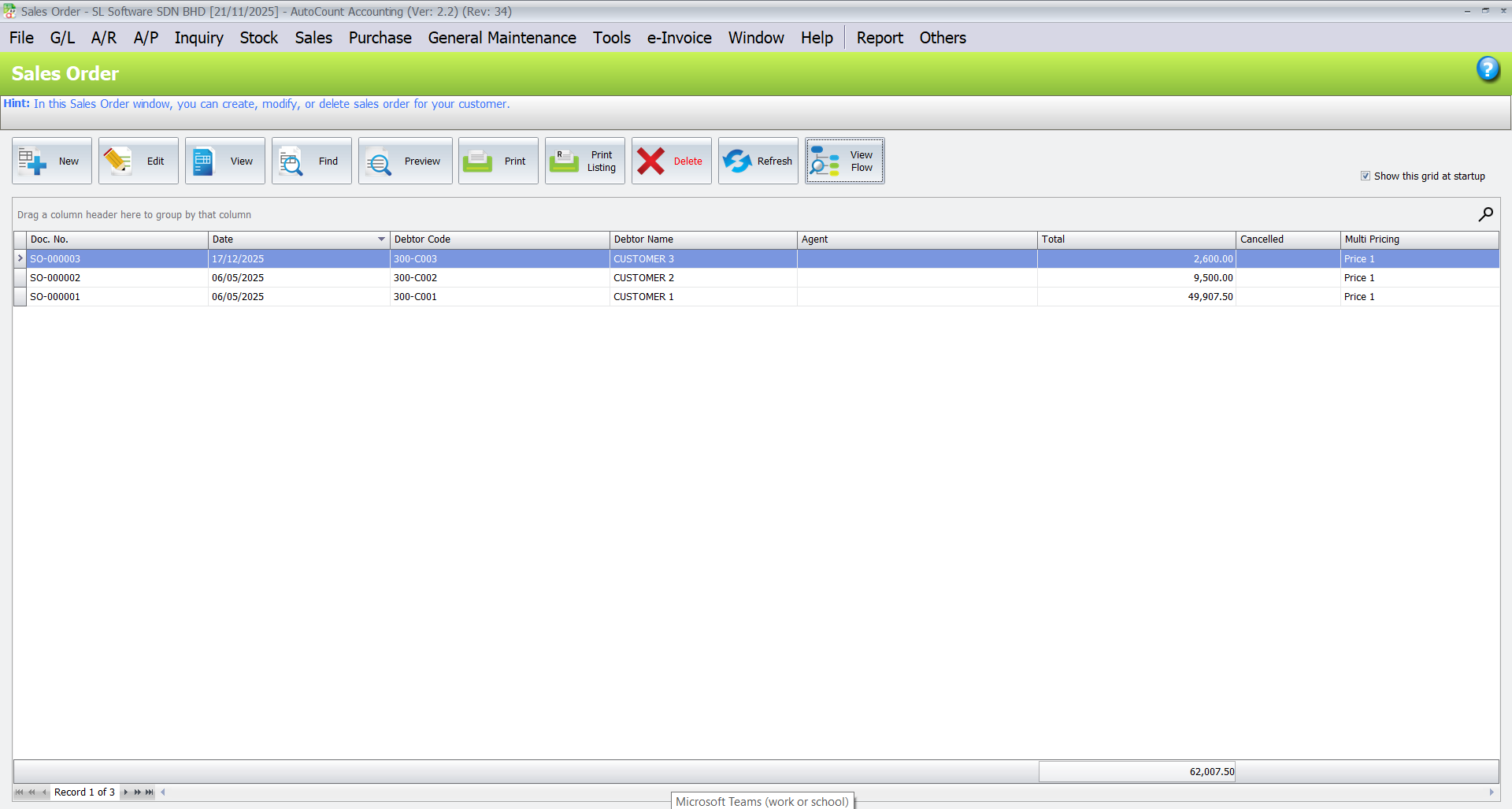 AutoCount Advanced Quotation Module: View Document List