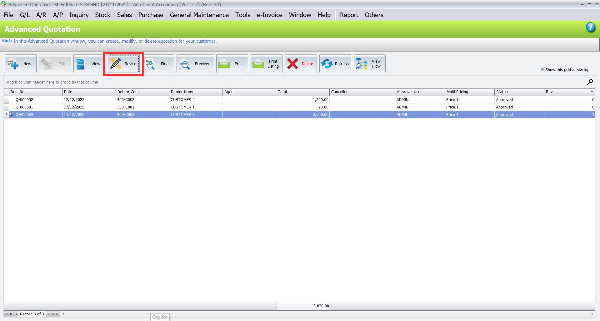 AutoCount Advanced Quotation Module: Revision control