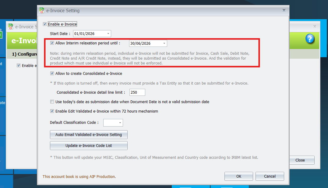 AutoCount E-Invoice Interim Relaxation Period-enable
