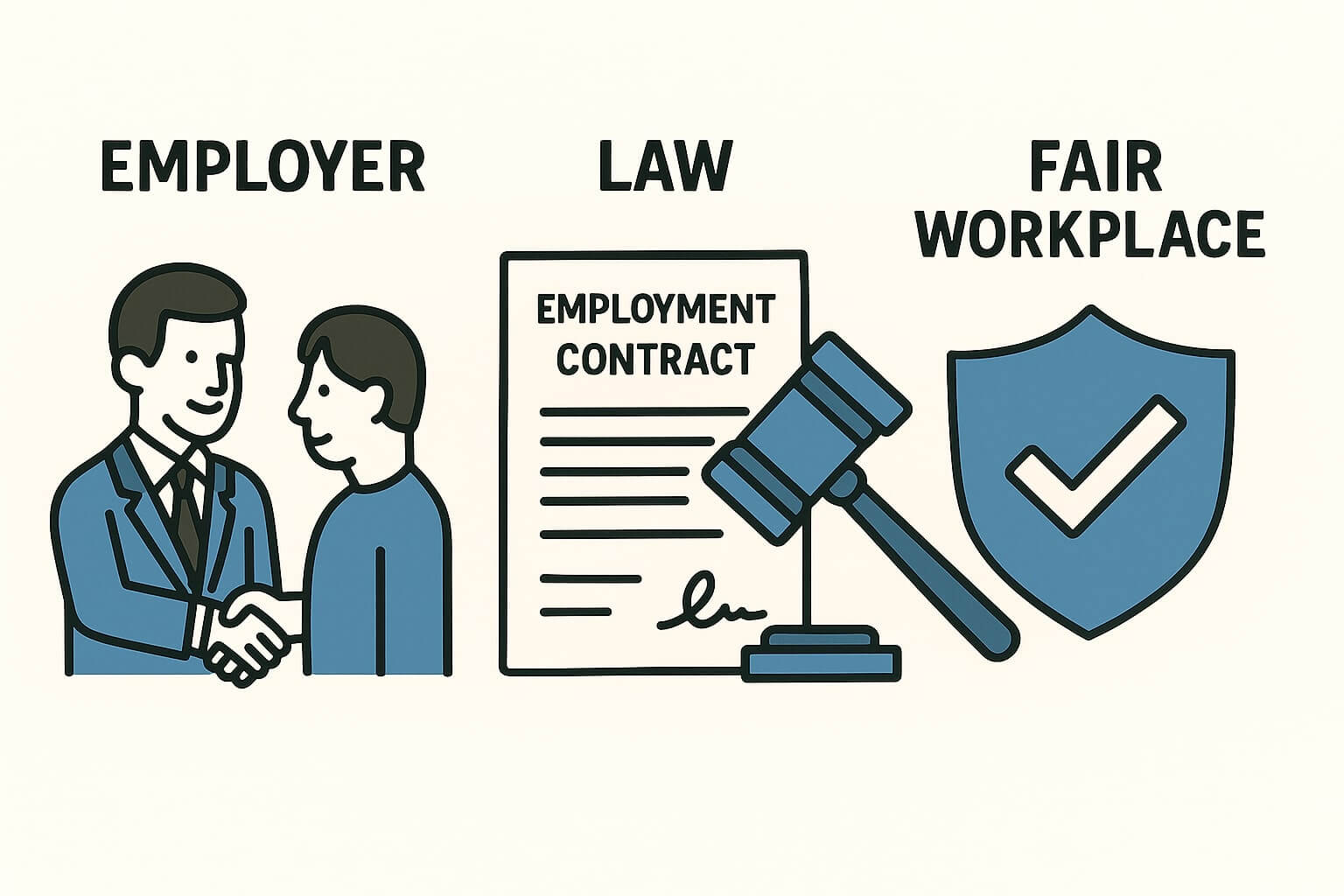 Employment Act 1955 Malaysia illustration showing employer, law, and fair workplace — foundation of fair employment and HR compliance.