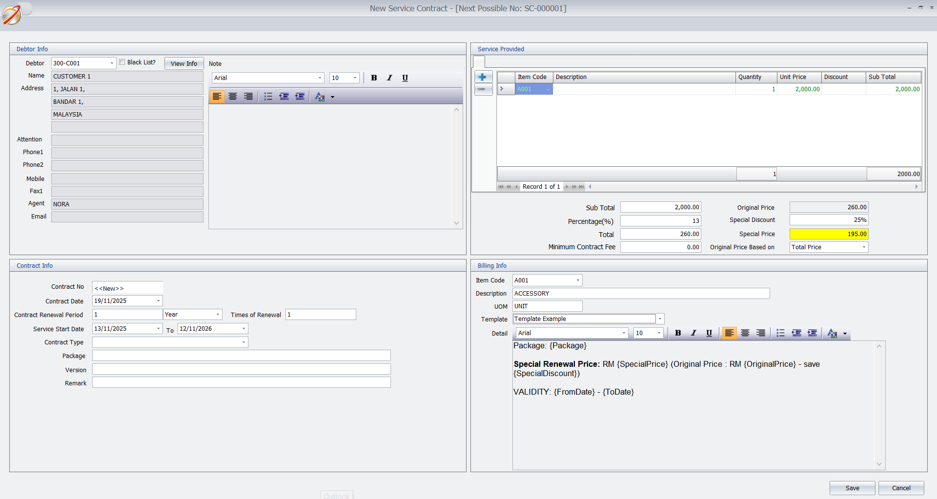 AutoCount CRM Service Contract