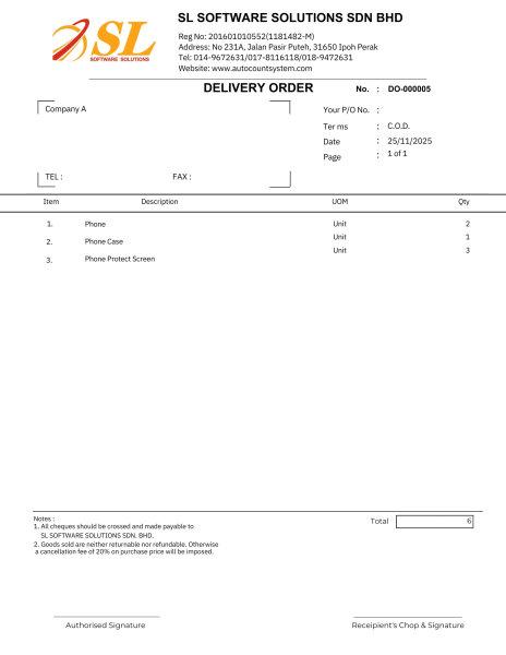 AutoCount delivery order template