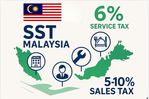 SST Malaysia 6% Service Tax 5-10% Sales Tax infographic