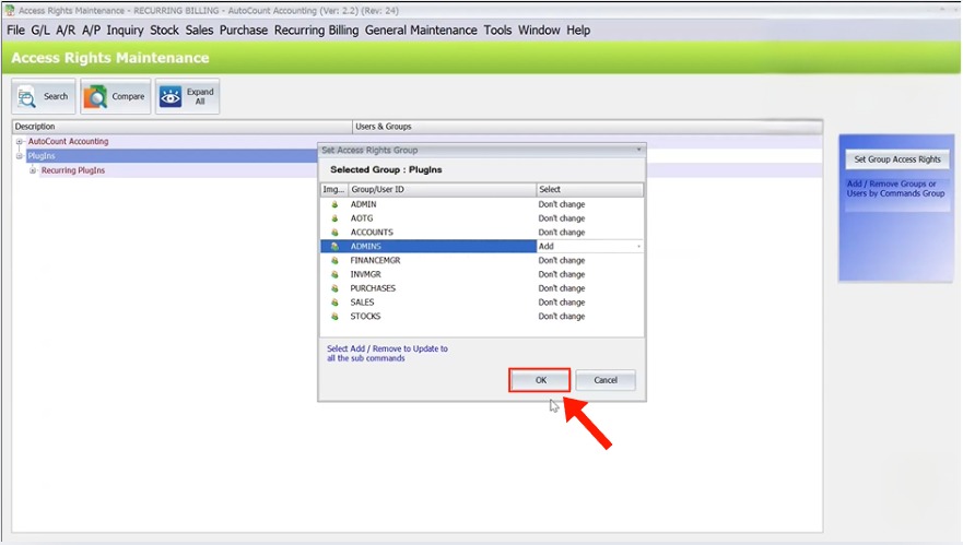 Save item scope access rights in AutoCount