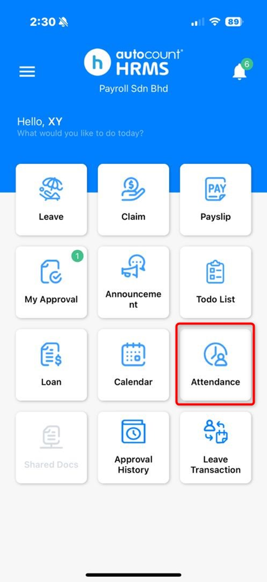AutoCount HRMS App Interface