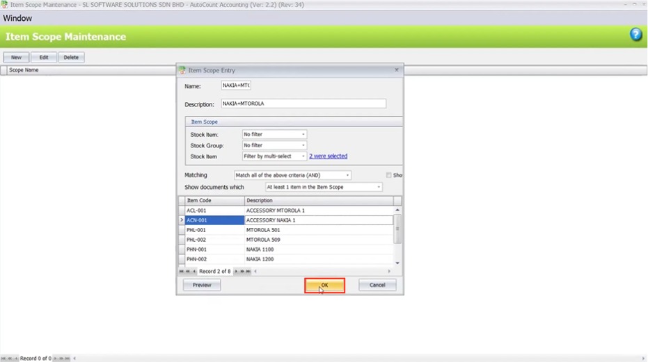 Save item scope settings in AutoCount