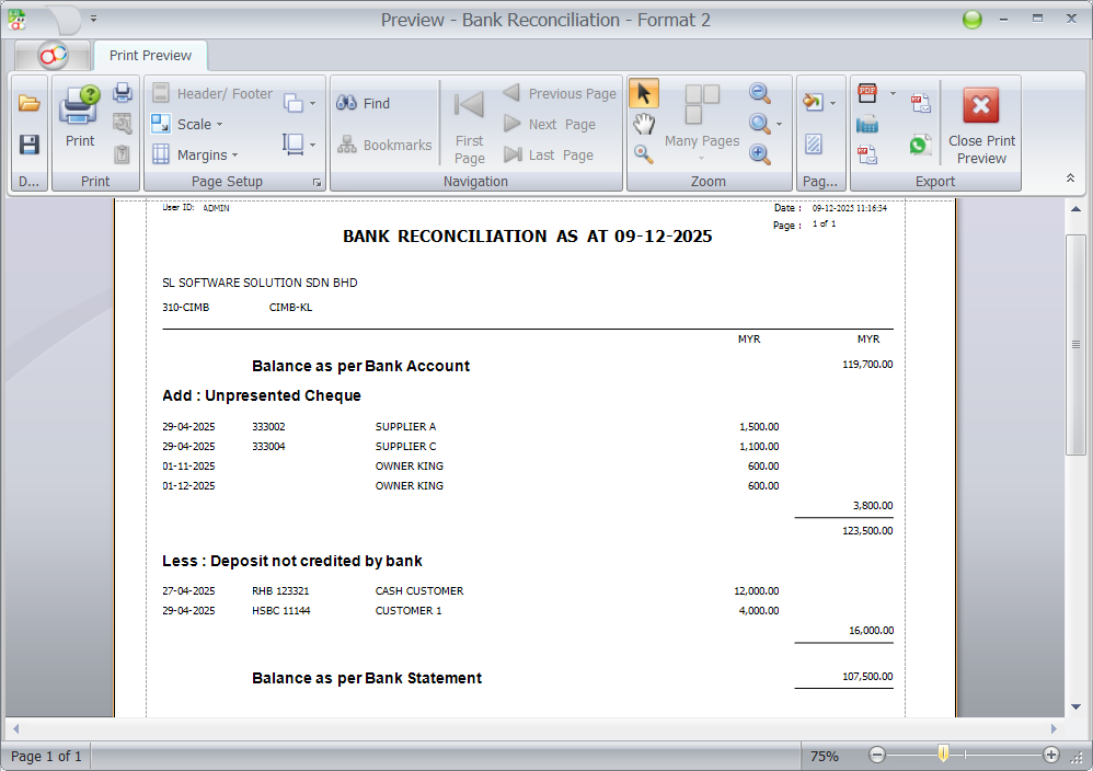Bank Reconciliation Format 2