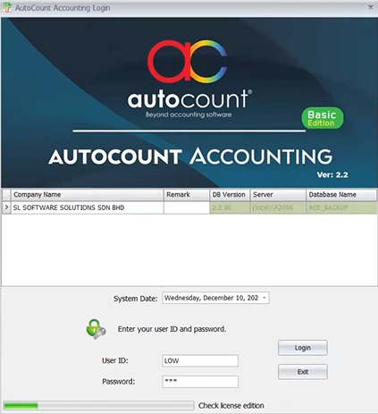 AutoCount Accounting login screen