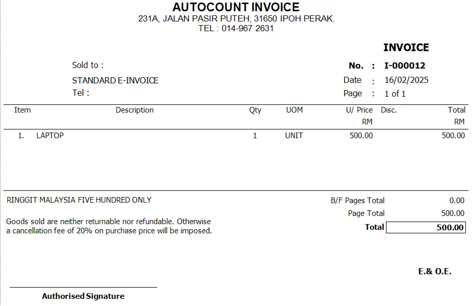 sample invoice format