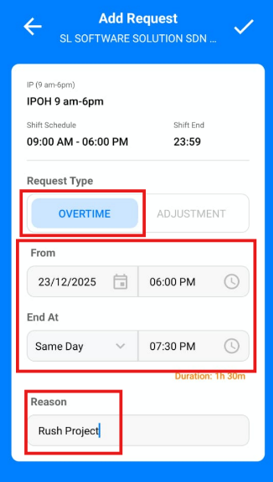 AutoCount HRMS - Overtime request form