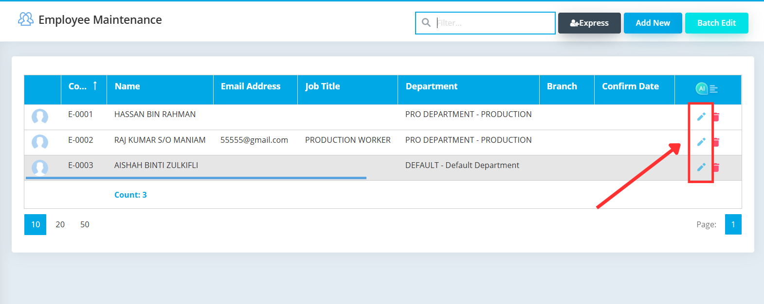 Employee maintenance form showing the Requires Face Recognition checkbox