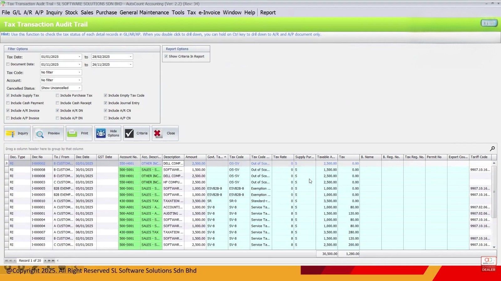 Tax Transaction Audit Trail in AutoCount Accounting