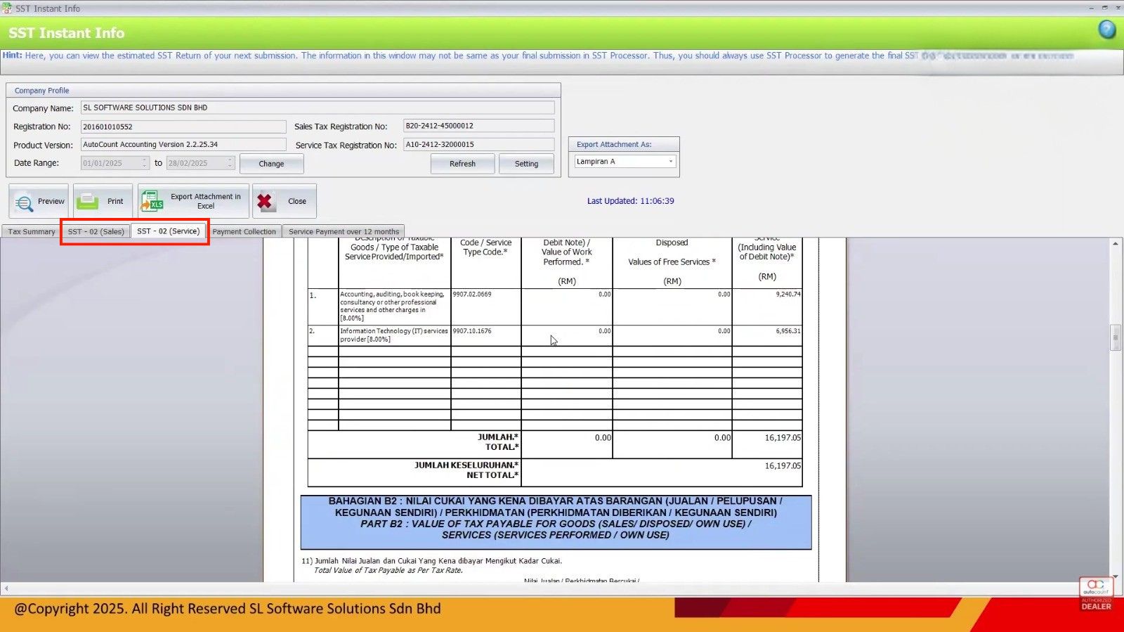 SST Instant Info with report preview in AutoCount Accounting