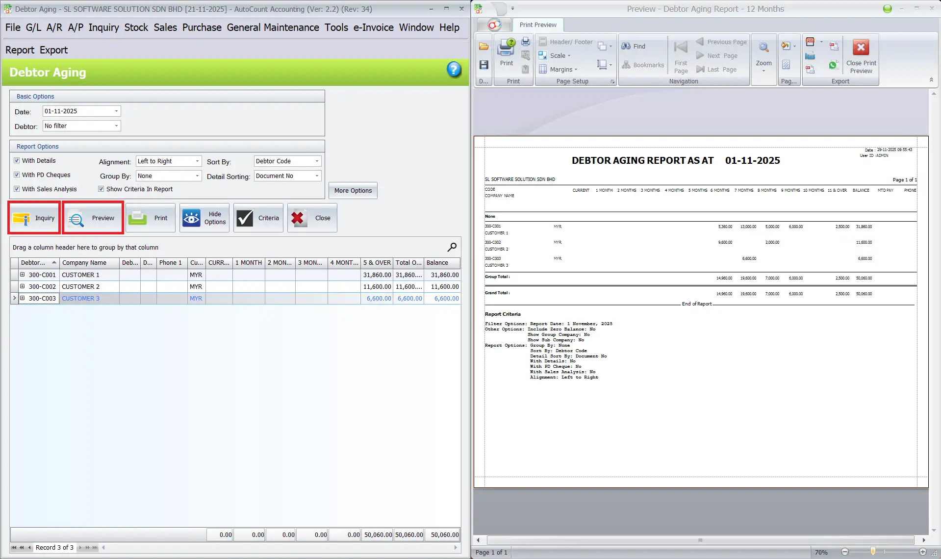 example Debtor Aging Report
