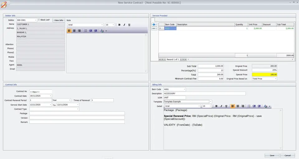 AutoCount CRM Service Contract
