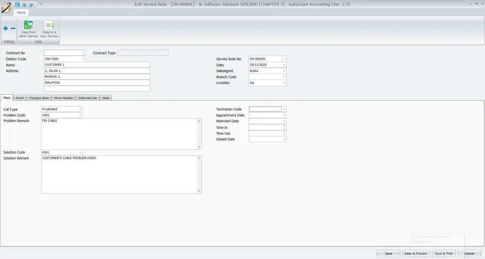 AutoCount Service & support Notes