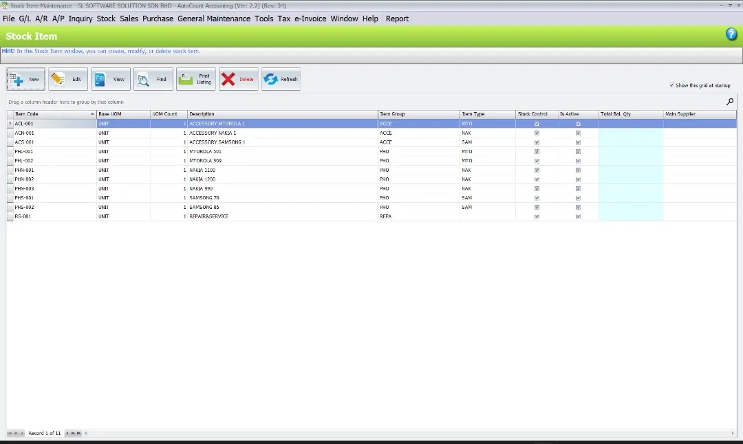 example autocount stock