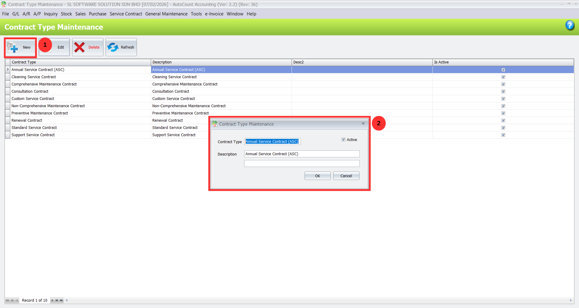 Service Contract Plugin add new contract screen in AutoCount