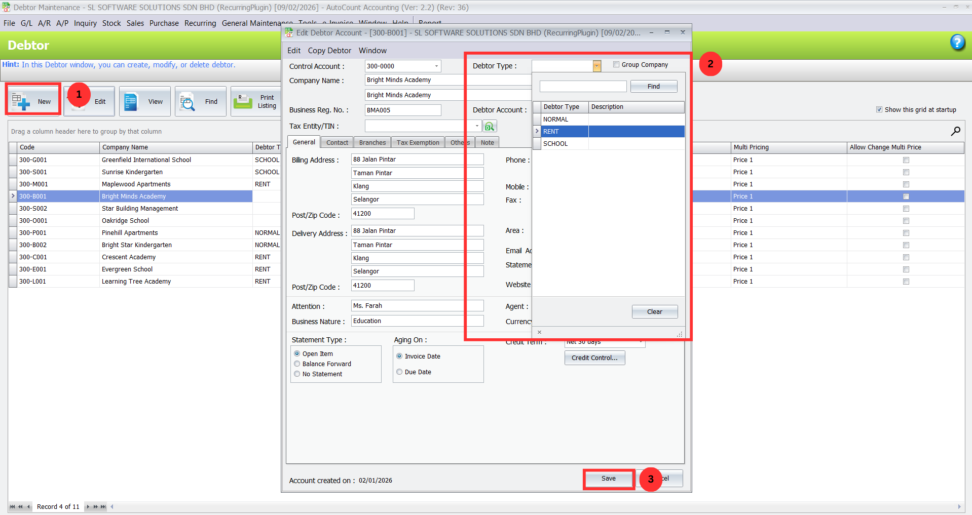 Assign customers for recurring invoices in AutoCount Recurring Invoice Plugin