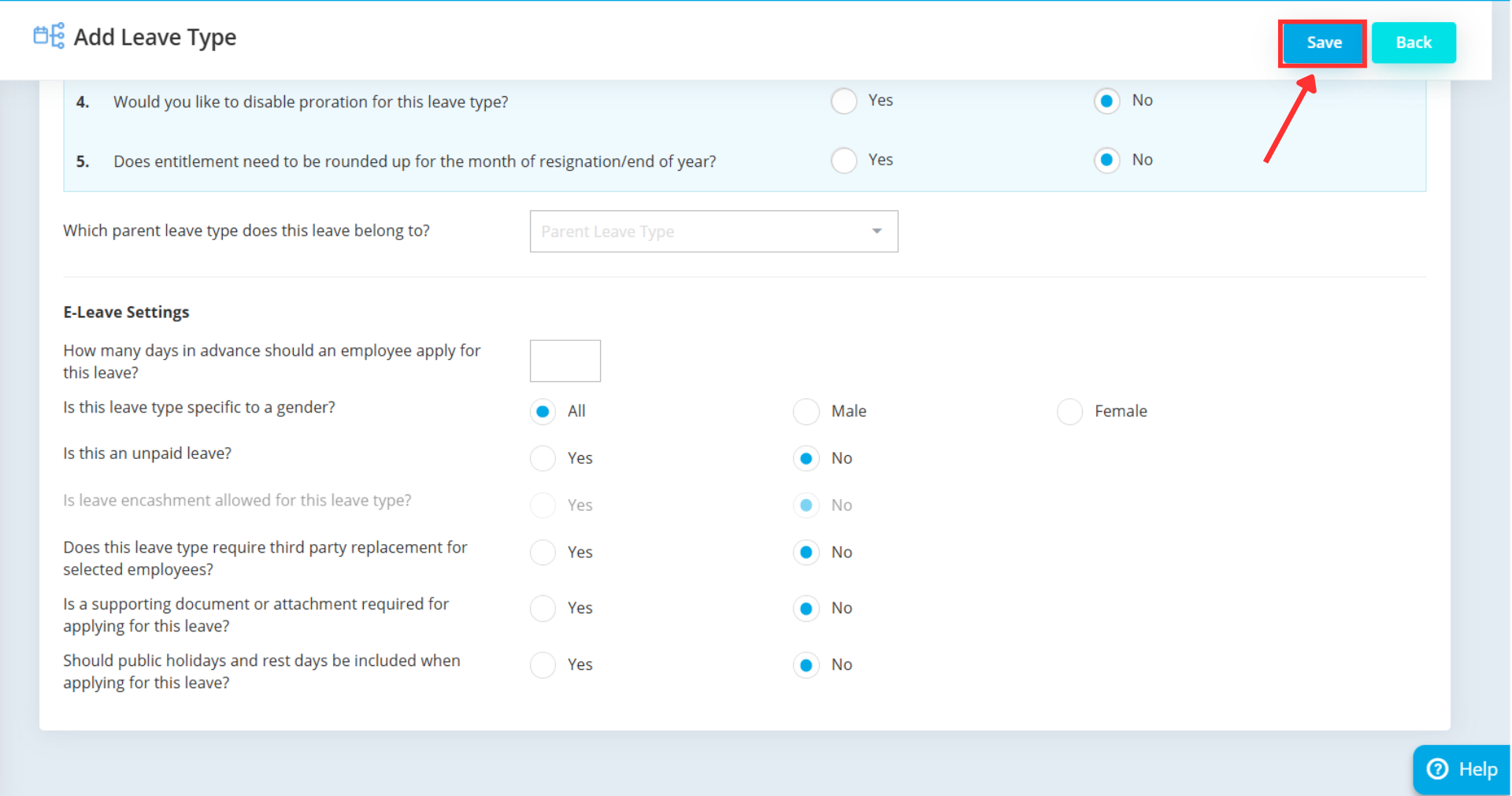 Save button to confirm setup in AutoCount HRMS