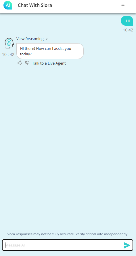 AI chat interface of Siora within HRMS