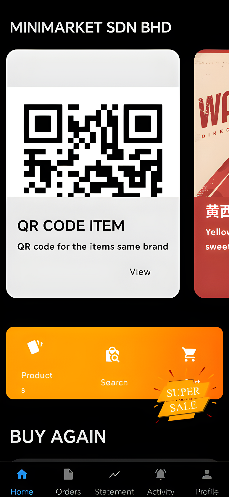 EasySales customer order dashboard showing digital order management system