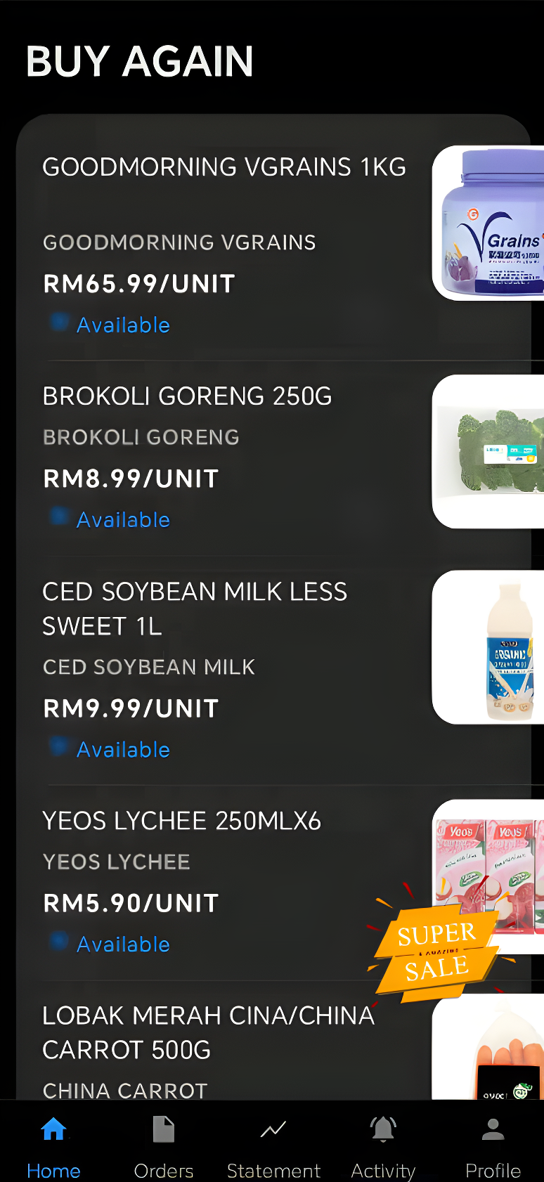 EasySales instant reorder feature for repeat customers