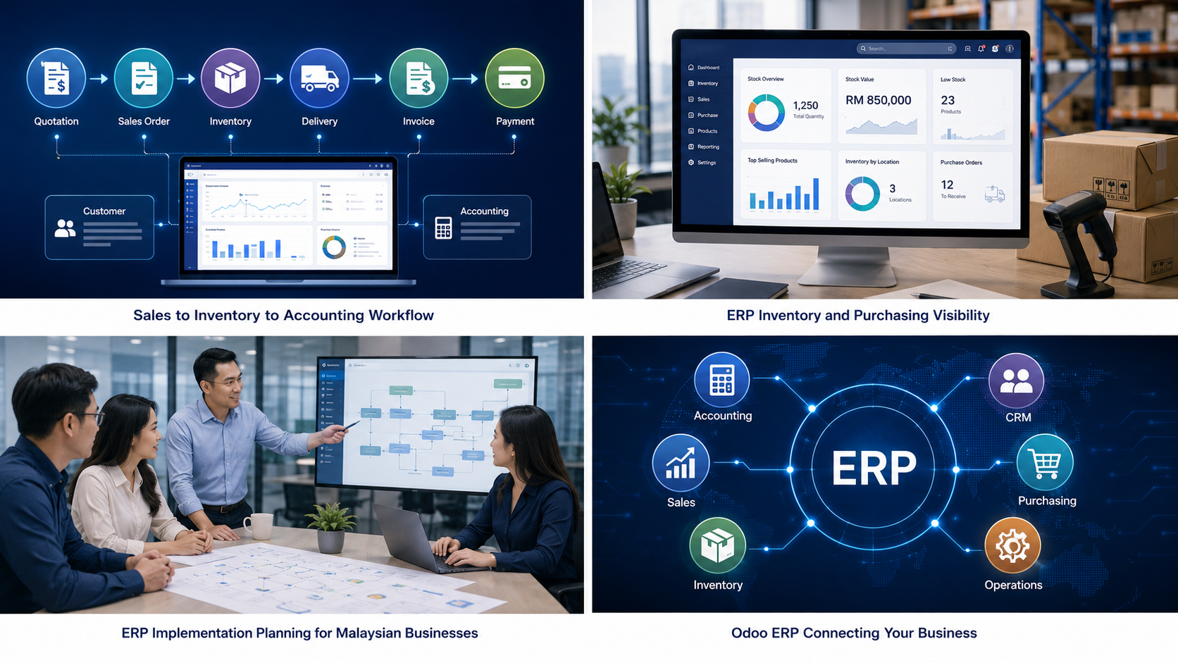 Sales order inventory delivery invoice and payment ERP workflow