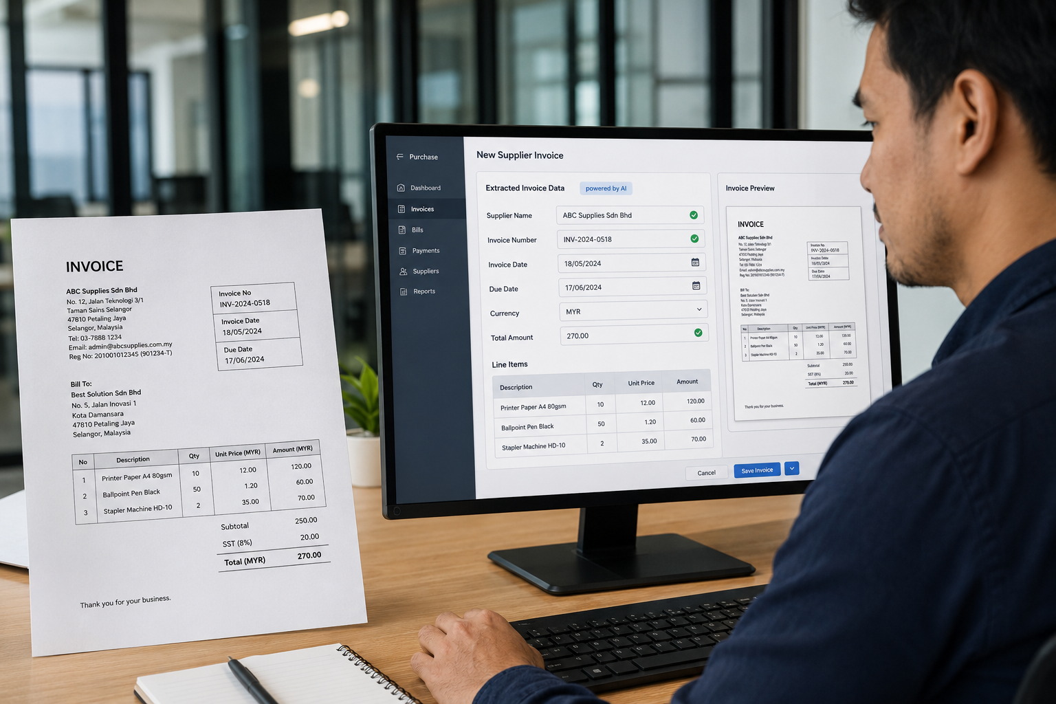 AI document scanning invoices and receipts for accounting
