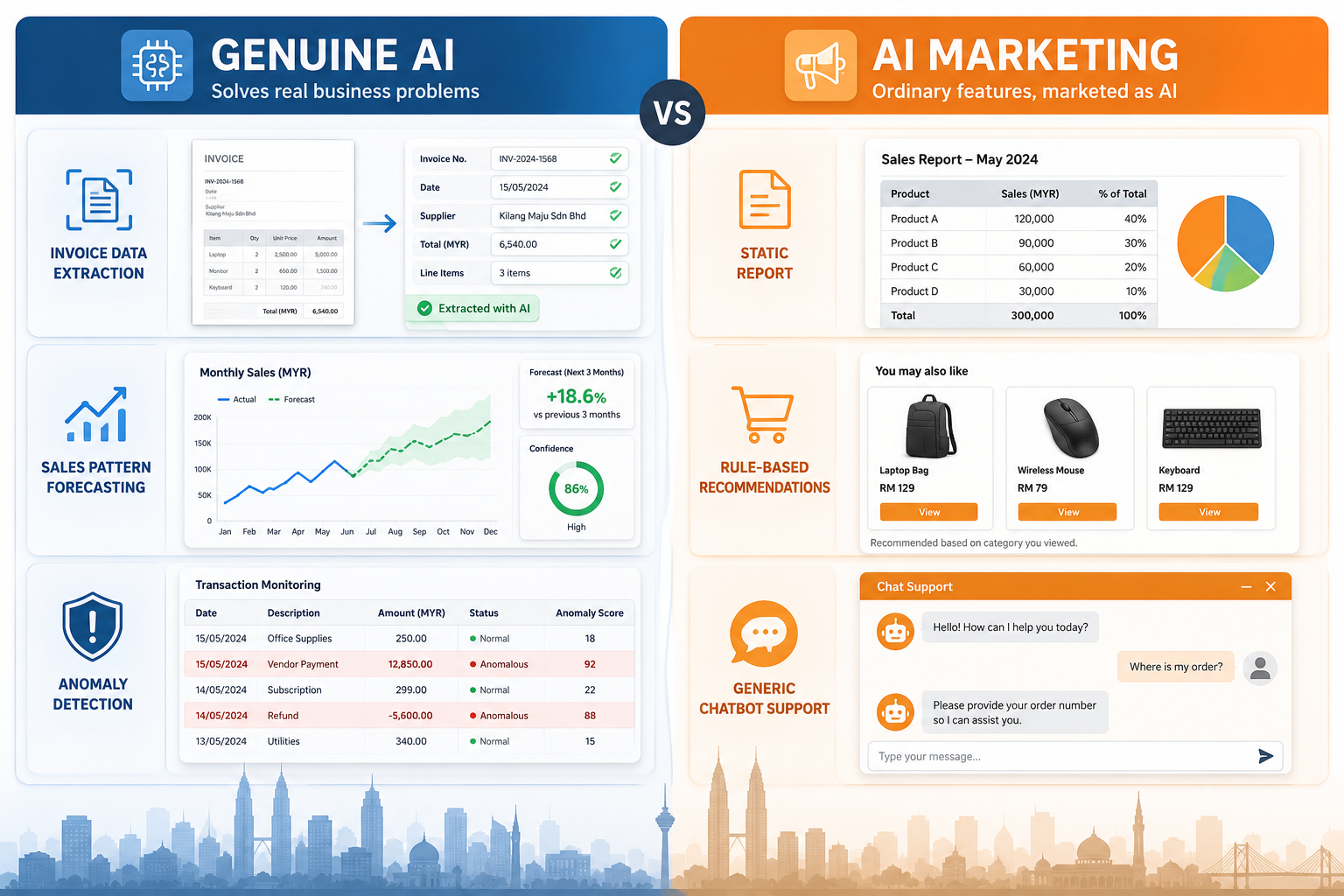 Genuine AI POS features compared with AI marketing claims